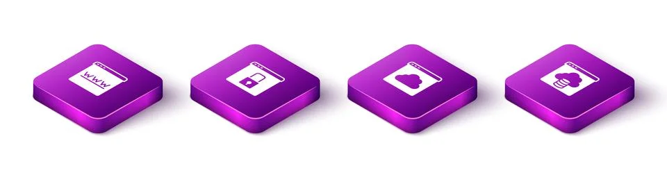 Set Isometric Browser window, Secure your site with HTTPS, SSL, Cloud technol Ilustração Stock