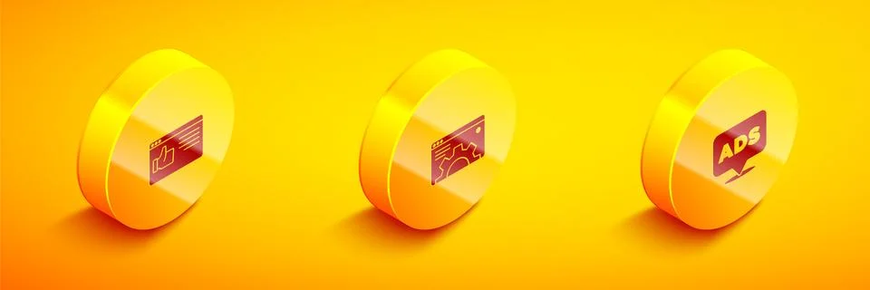Set Isometric Browser window, setting and Advertising icon. Vector Stockillustratie