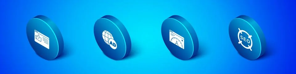 Set Isometric Browser window, Website statistic, SEO optimization and Stock Illustration