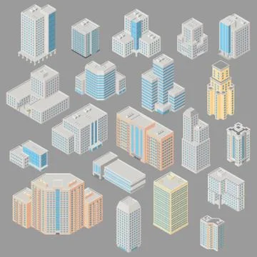Set of isometric  building icon Stock Illustration