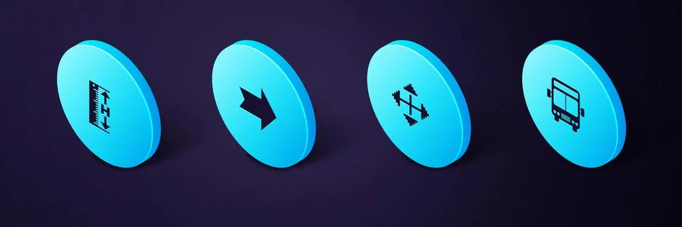 Set Isometric Bus, Pixel arrows in four directions, Arrow and Measuring height Stock Illustration