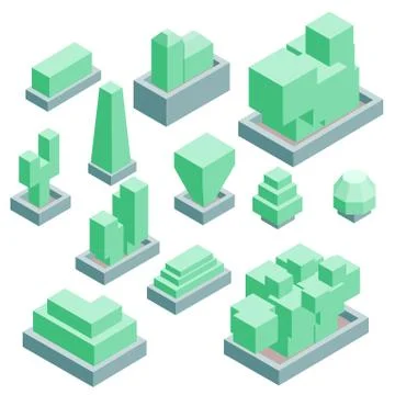 Set of isometric bushes. Isolated vector. Stock Illustration
