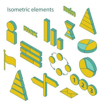 Set of isometric business elements Stock Illustration