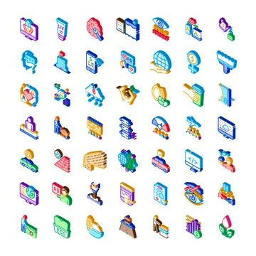 Set of isometric business global digital services icons Stock Illustration