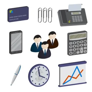Set of isometric business items, isolated on a white background. Stock Illustration