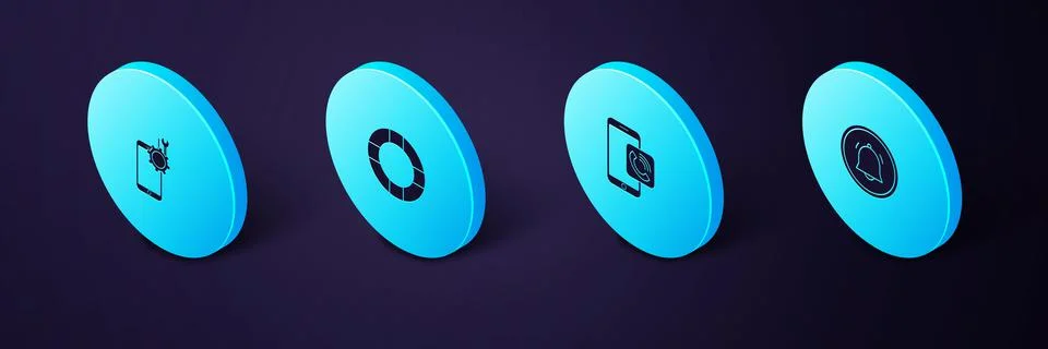 Set Isometric Button chat notification, Mobile phone call, Lifebuoy and service Stock Illustration