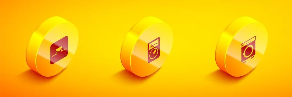 Set Isometric Buzzer in electronic circuit, Ampere meter, multimeter and Washer Illustrazione stock
