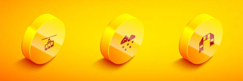 Set Isometric Cable car, Cloud with snow and Winter scarf icon. Vector Stock Illustration