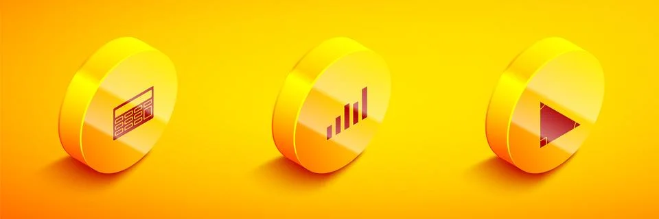 Set Isometric Calculator, Graph, schedule, chart, diagram and Triangle math icon Stock Illustration