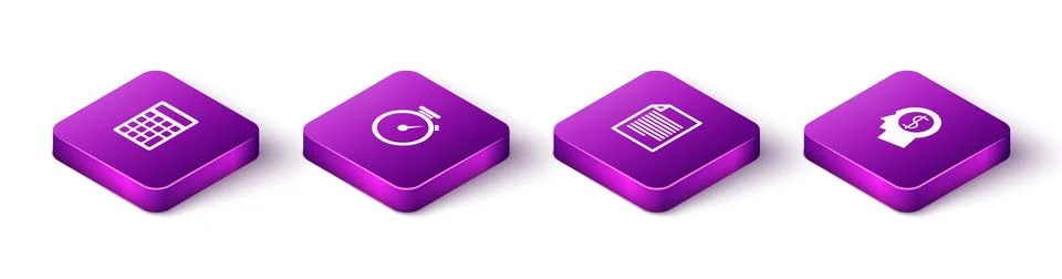 Set Isometric Calculator, Stopwatch, Document and Business man planning mind  Stockillustratie