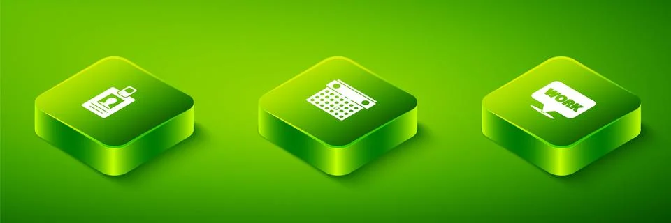 Set Isometric Calendar, Location with text work and Identification badge icon Stock Illustration