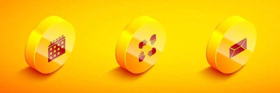 Set Isometric Calendar, Project team base and Envelope icon. Vector Stock Illustration