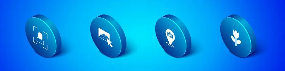 Set Isometric Camera focus frame line, Photo camera, mode macro and retouching Stock Illustration