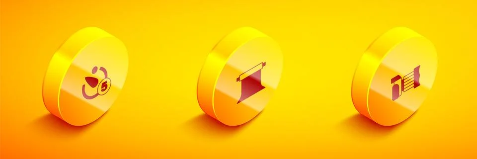 Set Isometric Camera timer, Empty photo studio and Photo camera icon. Vector Stock Illustration