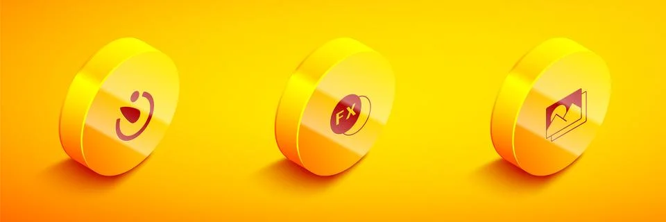 Set Isometric Camera timer, Photo camera fx and frame icon. Vector Stock Illustration