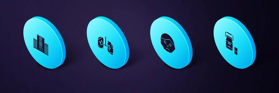 Set Isometric Can container for milk, Inflammation face, Lungs and Medical Illustrazione stock