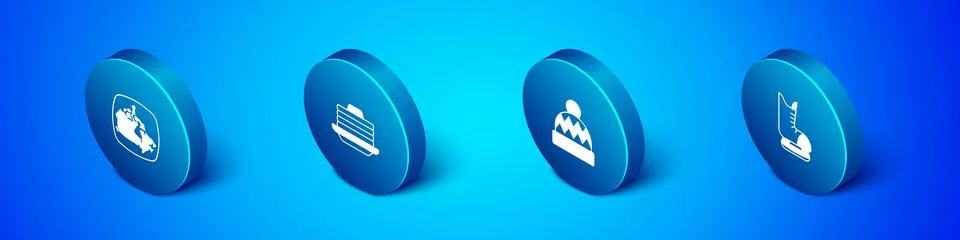 Set Isometric Canada map, Beanie hat, Skates and Stack of pancakes icon. Vector イラスト素材