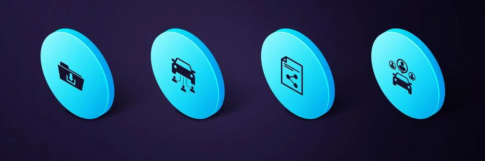 Set Isometric Car sharing, Share file, and Folder download icon. Vector イラスト素材