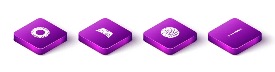 Set Isometric Car tire, windscreen, brake disk with caliper and Shock absorber Illustrazione stock