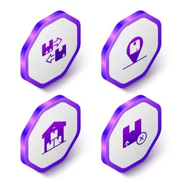 Set Isometric Cardboard box with traffic symbol, Location cardboard, Full Illustrazione stock