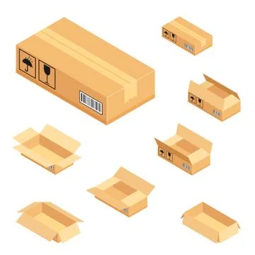 Set of isometric cardboard boxes. Delivery box package. Stock Illustration