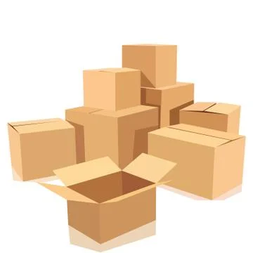 Set of isometric cardboard boxes isolated on white. Stock Illustration