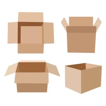 Set of isometric cardboard boxes isolated on white. Stock Illustration