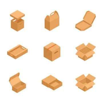 Set of isometric cardboard boxes to sent mail Stock Illustration