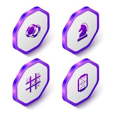 Set Isometric Casino chips, Chess, Tic tac toe game and Table football icon Stock Illustration