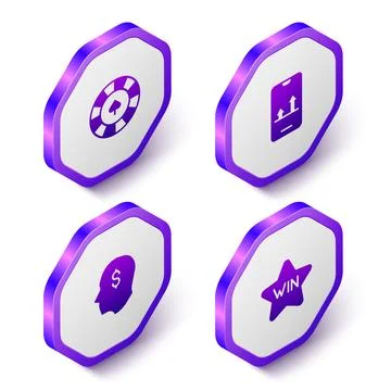 Set Isometric Casino chips, Online sports betting, Lucky player and win ico.. Stock Illustration