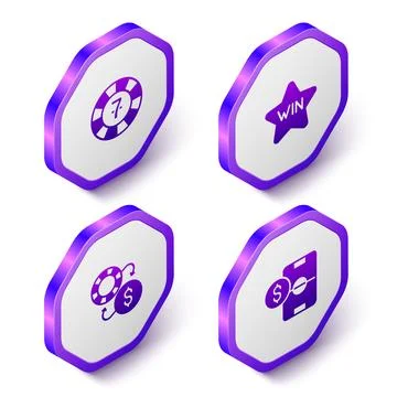 Set Isometric Casino chips, win, exchange and Football betting money icon. .. Illustrazione stock