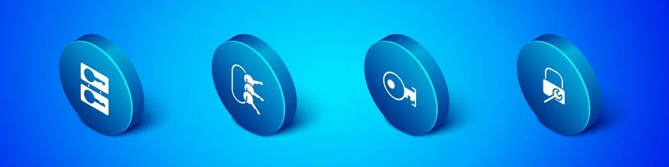 Set Isometric Casting keys, Key, Lock repair and Bunch of icon. Vector Stock Illustration