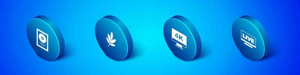 Set Isometric CD disk award in frame, Screen tv with 4k, Live stream and Movie Stock Illustration