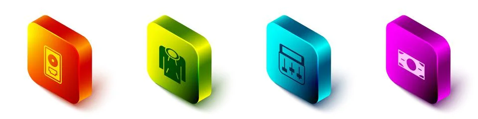 Set Isometric CD disk award in frame, Hoodie, Drum machine music and Stacks Stock Illustration