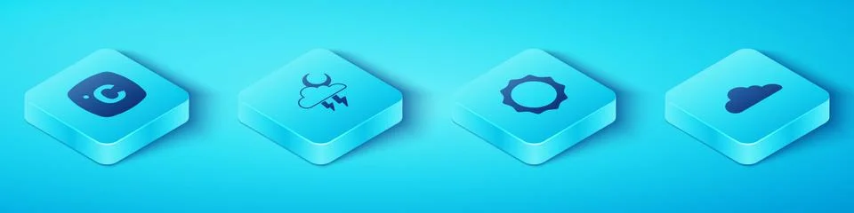 Set Isometric Celsius, Storm, Cloud and Sun icon. Vector Stockillustratie