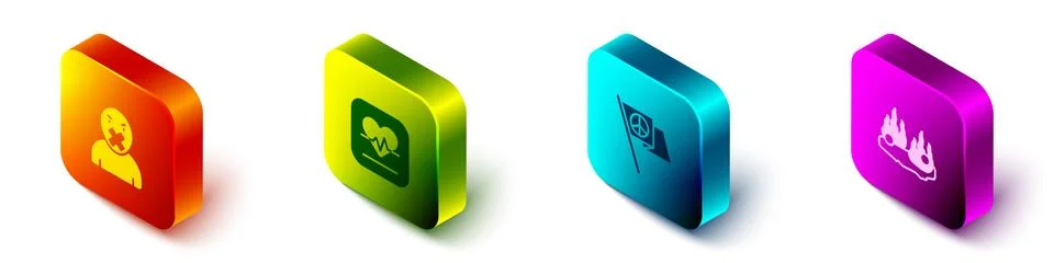 Set Isometric Censor and freedom of speech, Heart rate, Peace and Burning car イラスト素材