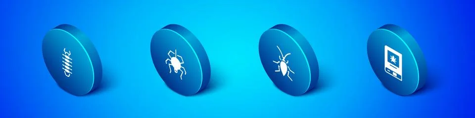 Set Isometric Centipede, Cockroach, Book about insect and Spider icon. Vector Stock Illustration