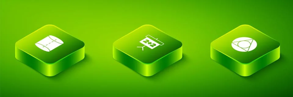 Set Isometric Chalkboard, Triangle math and Geometric figure icon. Vector Stock Illustration