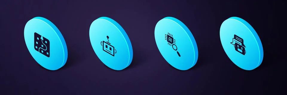Set Isometric Chat bot, Processor CPU, Artificial intelligence robot and Neural Illustrazione stock