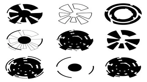 Set of isometric circular cliparts or digital eyes silhouettes isolated Illustrazione stock