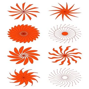 Set of isometric circular shape with petals like sun or flower isolated. Stock Illustration
