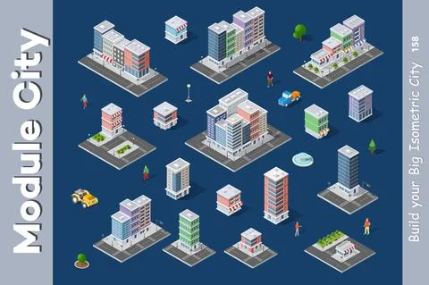 A Set Of Isometric City 스톡 일러스트