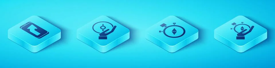 Set Isometric City map navigation, Compass, Compass and Compass icon. Vector 스톡 일러스트