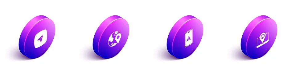 Set Isometric City map navigation, Location the globe, and icon. Vector Illustrazione stock