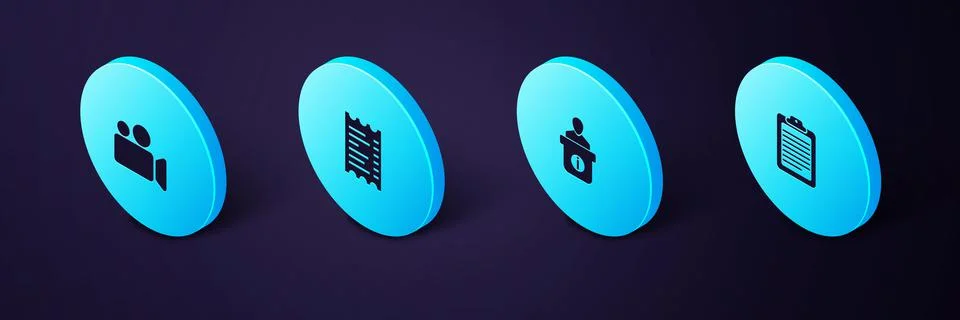 Set Isometric Clipboard with document, Information desk, Paper financial check Stockillustratie