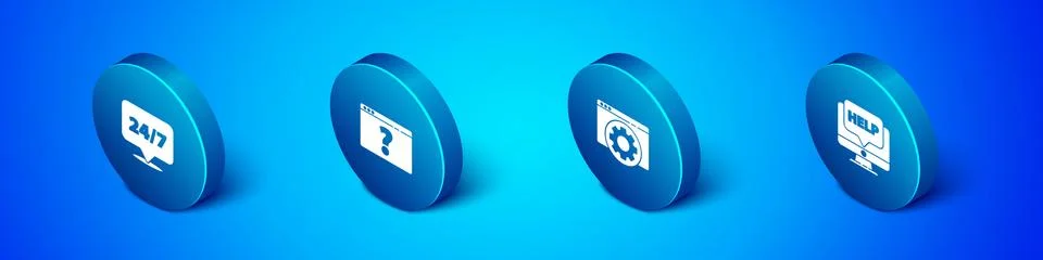 Set Isometric Clock 24 hours, Browser setting, Computer monitor and help and イラスト素材