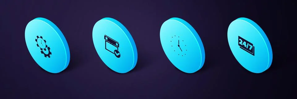 Set Isometric Clock 24 hours, , Calendar with check mark and Time Management  Stock Illustration