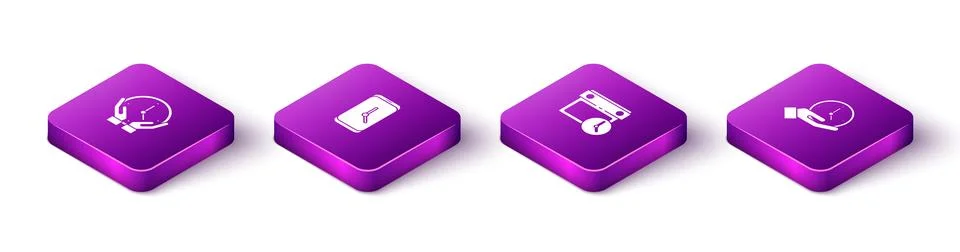 Set Isometric Clock, Alarm clock app mobile, Calendar and and  icon. Vector Stock Illustration