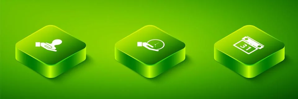 Set Isometric Clock, Calendar and Hand for search people icon. Vector Stock Illustration