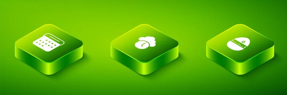 Set Isometric Clock, Kitchen timer and Calendar icon. Vector 스톡 일러스트